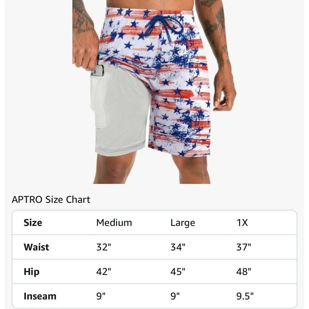 APTRO 2 in 1 Men's Patriotic Swim Trunks 9